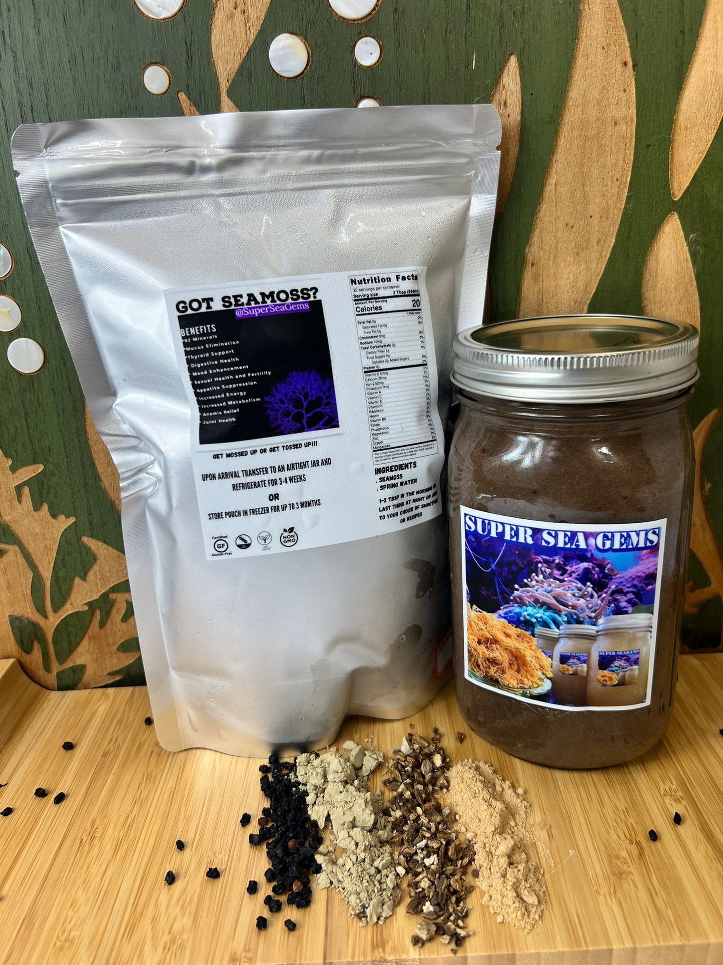 Bladderwrack.Burdock Root. Elderberry. Maca Seamoss Gel
